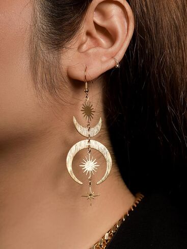 Sacina Black Celestial Sun Moon Star Earrings Dangle, Gothic Boho Earrings for Women, Boho Jewelry, Christmas Jewelry Gift For Women in Saudi Arabia