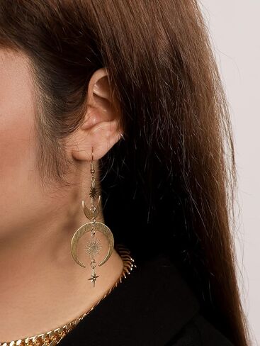 Sacina Black Celestial Sun Moon Star Earrings Dangle, Gothic Boho Earrings for Women, Boho Jewelry, Christmas Jewelry Gift For Women in Saudi Arabia