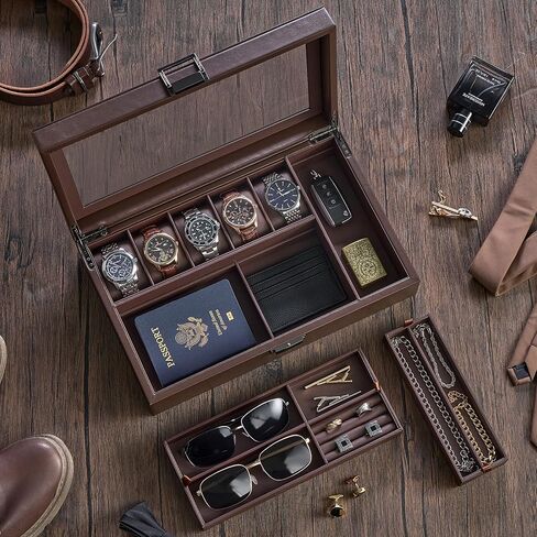 ProCase Men's Jewelry Box, Jewellry Storage Holder Organizer Case for Watch Sunglasses Rings Cufflinks Accessories, Gift for Male Father Boyfriend -Espresso in Saudi Arabia