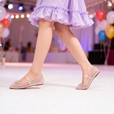 حذاء نسائي مسطح من الدانتيل من MUSSHOE مع حجر الراين: حذاء باليه مسطح بمقدمة مربعة: حذاء راقصة باليه كاجوال مريح ومريح لحفلات الزفاف in Saudi Arabia