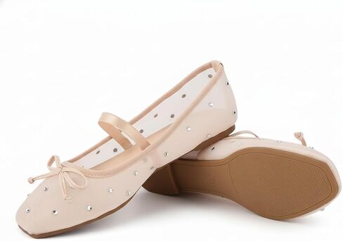 حذاء نسائي مسطح من الدانتيل من MUSSHOE مع حجر الراين: حذاء باليه مسطح بمقدمة مربعة: حذاء راقصة باليه كاجوال مريح ومريح لحفلات الزفاف in Saudi Arabia