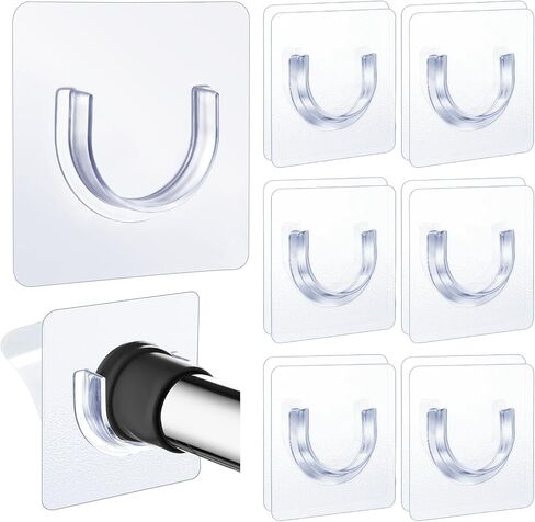 12PCS Self Adhesive Curtain Rod Holder, No Drill Curtain Rod Brackets, Nail Free Adjustable Curtain Rod Hooks, Curtain Rods No Drilling for Windows Home Kitchen Bedroom Hotel (White) in Kuwait
