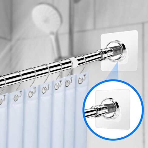 12PCS Self Adhesive Curtain Rod Holder, No Drill Curtain Rod Brackets, Nail Free Adjustable Curtain Rod Hooks, Curtain Rods No Drilling for Windows Home Kitchen Bedroom Hotel (White) in Kuwait