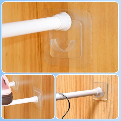 12PCS Self Adhesive Curtain Rod Holder, No Drill Curtain Rod Brackets, Nail Free Adjustable Curtain Rod Hooks, Curtain Rods No Drilling for Windows Home Kitchen Bedroom Hotel (White) in Kuwait
