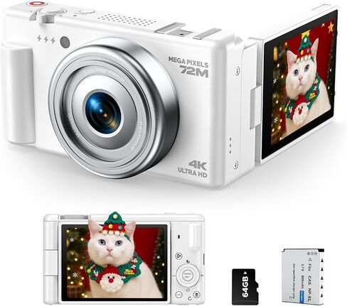 كاميرات رقمية بدقة 4K للتصوير الفوتوغرافي، وكاميرا مدونات فيديو مدمجة مع شاشة قلابة، وكاميرا يوتيوب بتكبير رقمي 18X، مثالية للكبار والأولاد والبنات باللون الأسود in Kuwait