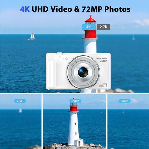 كاميرات رقمية بدقة 4K للتصوير الفوتوغرافي، وكاميرا مدونات فيديو مدمجة مع شاشة قلابة، وكاميرا يوتيوب بتكبير رقمي 18X، مثالية للكبار والأولاد والبنات باللون الأسود in Kuwait