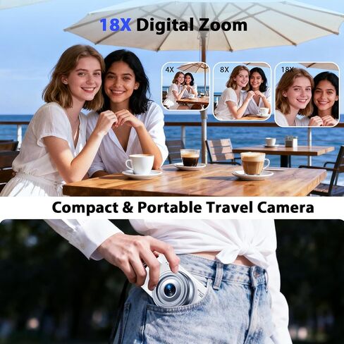 كاميرات رقمية بدقة 4K للتصوير الفوتوغرافي، وكاميرا مدونات فيديو مدمجة مع شاشة قلابة، وكاميرا يوتيوب بتكبير رقمي 18X، مثالية للكبار والأولاد والبنات باللون الأسود in Kuwait