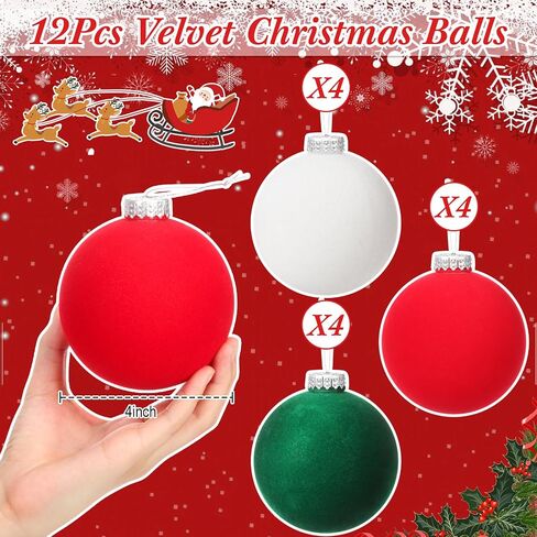 Liliful 12 Pcs Christmas Ball Ornaments Large 4'' Christmas Ornaments Xmas Shatterproof Tree Decorations Extra Large Outdoor Hanging Plastic Balls(Red,Green,Gold,Shiny) in Saudi Arabia