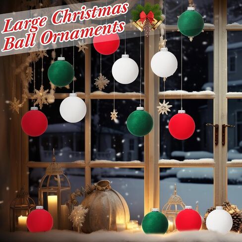 Liliful 12 Pcs Christmas Ball Ornaments Large 4'' Christmas Ornaments Xmas Shatterproof Tree Decorations Extra Large Outdoor Hanging Plastic Balls(Red,Green,Gold,Shiny) in Saudi Arabia