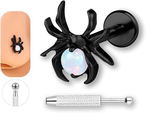 16G Halloween Helix Earrings G23 Titanium Spider Opalite Cartilage Stud Earring Cute Flat Back Lobe Conch Tragus Piercing Jewelry Nose Ring for Women Men in Kuwait