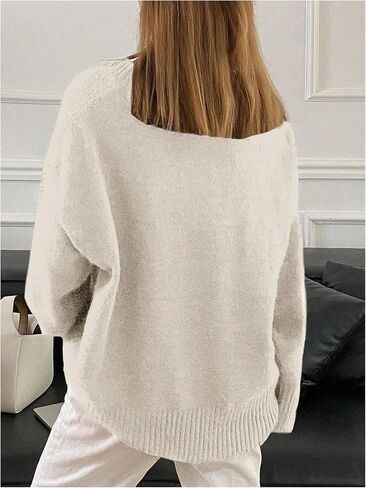 Women's Oversized Fall Sweaters Long Sleeve V Neck Loose Knit Pullover Tops Airport Travel Outfit in Saudi Arabia