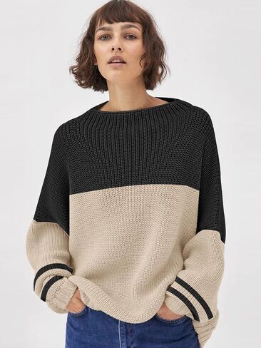 Womens Oversized Sweaters Loose Solid Casual Long Sleeve Mock Neck Knitted Jumper Tops in Kuwait