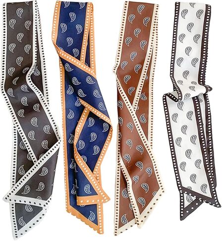 4 Pack Blue and White Pattern Hair Scarves, Neck Scarf Set with Polka Dot, Gingham, Floral Designs for Handbag, Purse Accessories in Saudi Arabia