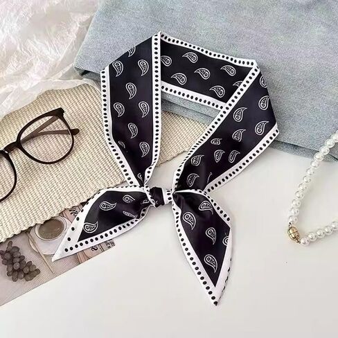 4 Pack Blue and White Pattern Hair Scarves, Neck Scarf Set with Polka Dot, Gingham, Floral Designs for Handbag, Purse Accessories in Saudi Arabia