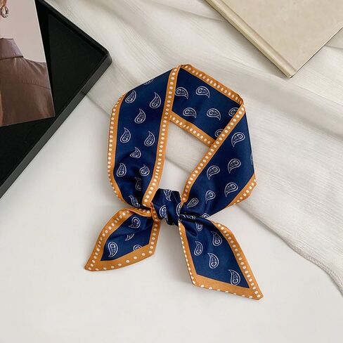 4 Pack Blue and White Pattern Hair Scarves, Neck Scarf Set with Polka Dot, Gingham, Floral Designs for Handbag, Purse Accessories in Saudi Arabia