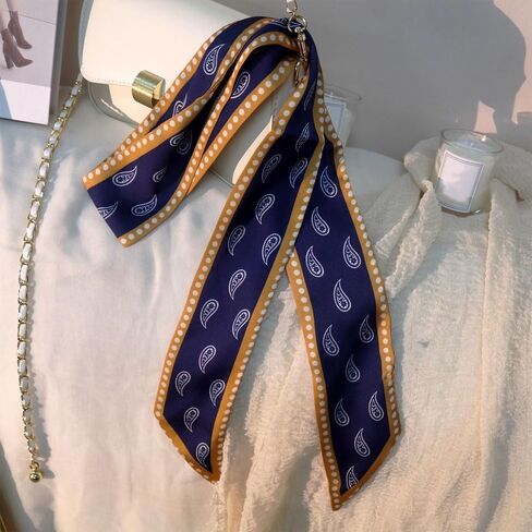 4 Pack Blue and White Pattern Hair Scarves, Neck Scarf Set with Polka Dot, Gingham, Floral Designs for Handbag, Purse Accessories in Saudi Arabia