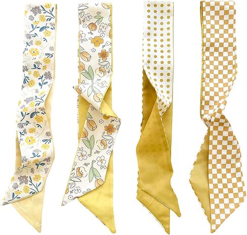 4 Pack Blue and White Pattern Hair Scarves, Neck Scarf Set with Polka Dot, Gingham, Floral Designs for Handbag, Purse Accessories in Saudi Arabia