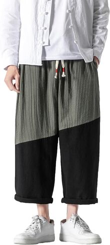 PRIJOUHE Men's Casual Capri Pants Elastic Waist Wide Leg Loose Baggy Harem Pants Breathable Summer Beach Pants in Kuwait