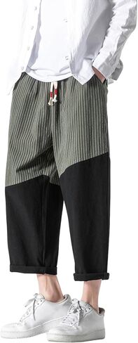 PRIJOUHE Men's Casual Capri Pants Elastic Waist Wide Leg Loose Baggy Harem Pants Breathable Summer Beach Pants in Kuwait