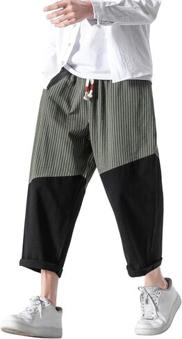 PRIJOUHE Men's Casual Capri Pants Elastic Waist Wide Leg Loose Baggy Harem Pants Breathable Summer Beach Pants in Kuwait