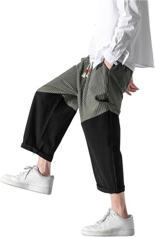 PRIJOUHE Men's Casual Capri Pants Elastic Waist Wide Leg Loose Baggy Harem Pants Breathable Summer Beach Pants in Kuwait