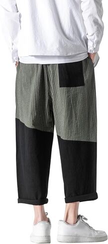 PRIJOUHE Men's Casual Capri Pants Elastic Waist Wide Leg Loose Baggy Harem Pants Breathable Summer Beach Pants in Kuwait