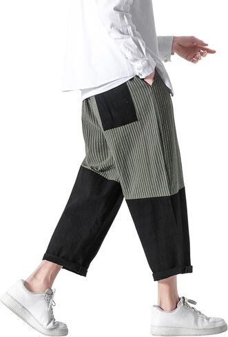PRIJOUHE Men's Casual Capri Pants Elastic Waist Wide Leg Loose Baggy Harem Pants Breathable Summer Beach Pants in Kuwait