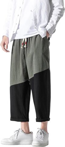 PRIJOUHE Men's Casual Capri Pants Elastic Waist Wide Leg Loose Baggy Harem Pants Breathable Summer Beach Pants in Kuwait