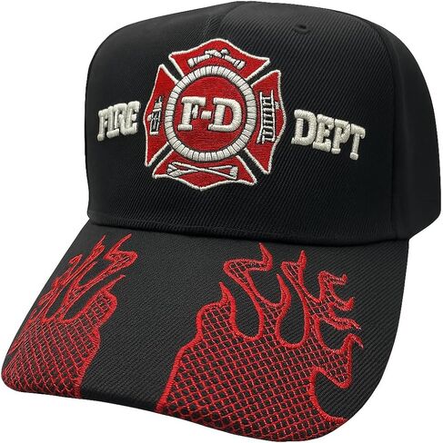 Firefighter Fire Department Baseball Cap w/Embroidered Flames – Adjustable Structured 6-Panel Baseball Cap in Kuwait