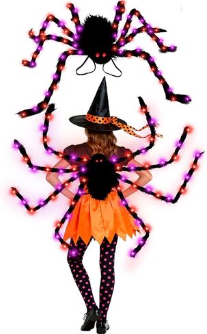 Camlinbo 64 LED Halloween Spider Costume Kids Colorful Spider Costume with Lights Plush Spider Halloween Accessories Decor in Saudi Arabia