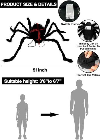 Camlinbo 64 LED Halloween Spider Costume Kids Colorful Spider Costume with Lights Plush Spider Halloween Accessories Decor in Saudi Arabia