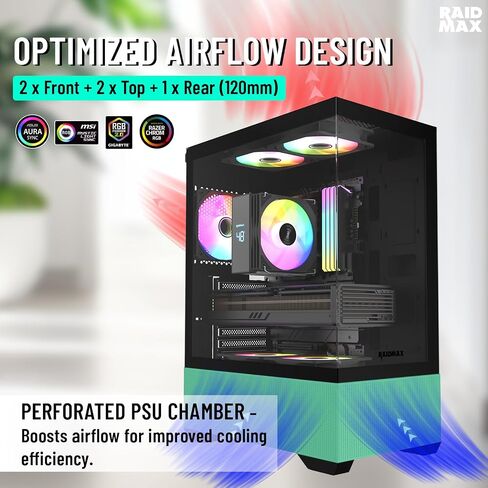 RAIDMAX I802 MESH AIR تدفق الهواء المضغوط ATX Mid Tower Case-270 ° عرض الزجاج المقسّر ، و 5 أضعاف مثبتة مسبقًا على مراوح RGB ثابتة 120 مم ، ويدعم لوحات موات GPU ATX/MICRO MICRO ، MAX 340 مم (أبيض) in Kuwait