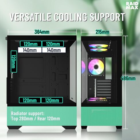 RAIDMAX I802 MESH AIR تدفق الهواء المضغوط ATX Mid Tower Case-270 ° عرض الزجاج المقسّر ، و 5 أضعاف مثبتة مسبقًا على مراوح RGB ثابتة 120 مم ، ويدعم لوحات موات GPU ATX/MICRO MICRO ، MAX 340 مم (أبيض) in Kuwait