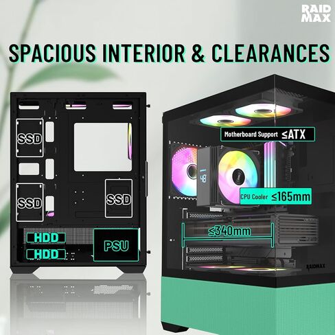 RAIDMAX I802 MESH AIR تدفق الهواء المضغوط ATX Mid Tower Case-270 ° عرض الزجاج المقسّر ، و 5 أضعاف مثبتة مسبقًا على مراوح RGB ثابتة 120 مم ، ويدعم لوحات موات GPU ATX/MICRO MICRO ، MAX 340 مم (أبيض) in Kuwait