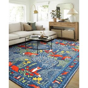 Cute Aesthetic Bedroom Rug, Ultra Thin Vintage Abstract 5x7 Carpet Washable, Boho Floral Botanical Area Rug for Living Room Entryway Kitchen Dorm, Green Woodland Forest Nature Kids Rug Nursery Carpet in Kuwait