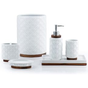 Bathroom Accessories Set 4 Pieces Toothbrush Holder Soap Dispenser Ceramic Bathroom Accessory Set Contain Toothbrush Cup Soap Dish Tumbler in Saudi Arabia
