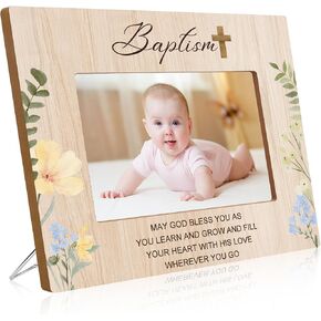 Baptism Picture Frame Gifts,Baptism Gifts for Girls,Christening Baby Gift for Boys from Godparents Friends Family,Pink Flower Wood Picture Frame(4x6-Vertical) in Saudi Arabia