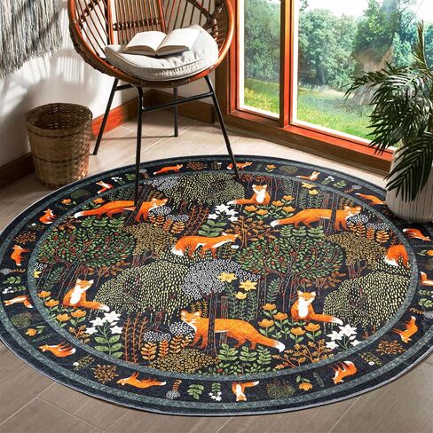 Cute Aesthetic Bedroom Rug, Ultra Thin Vintage Abstract 5x7 Carpet Washable, Boho Floral Botanical Area Rug for Living Room Entryway Kitchen Dorm, Green Woodland Forest Nature Kids Rug Nursery Carpet in Kuwait