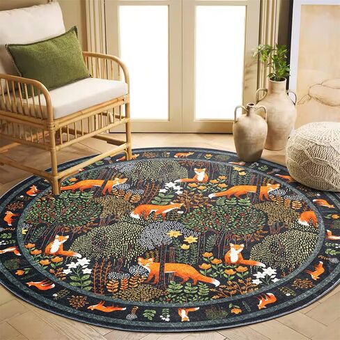 Cute Aesthetic Bedroom Rug, Ultra Thin Vintage Abstract 5x7 Carpet Washable, Boho Floral Botanical Area Rug for Living Room Entryway Kitchen Dorm, Green Woodland Forest Nature Kids Rug Nursery Carpet in Kuwait