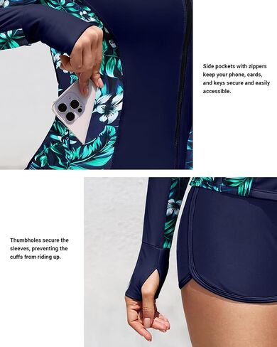 Daci Women Two Piece Rash Guard Long Sleeve Bathing Suit  UV Block Swimsuits Boy Shorts Bottom Swim Shirt in Saudi Arabia