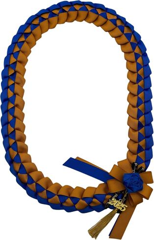 Grosgrain Ribbon LEI مع العديد من خيارات ألوان المدارس -Leis ، 48 "التخرج Leis ، 2025 Grosgrain Ribbon Leis -ألوان المدارس الخاصة (G2 Light Gold & White) in Saudi Arabia