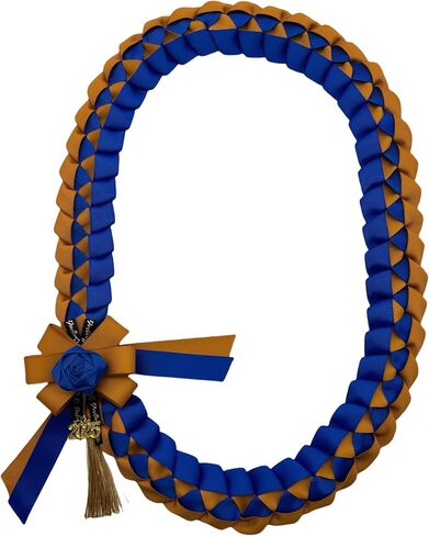 Grosgrain Ribbon LEI مع العديد من خيارات ألوان المدارس -Leis ، 48 "التخرج Leis ، 2025 Grosgrain Ribbon Leis -ألوان المدارس الخاصة (G2 Light Gold & White) in Saudi Arabia