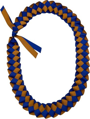Grosgrain Ribbon LEI مع العديد من خيارات ألوان المدارس -Leis ، 48 "التخرج Leis ، 2025 Grosgrain Ribbon Leis -ألوان المدارس الخاصة (G2 Light Gold & White) in Saudi Arabia