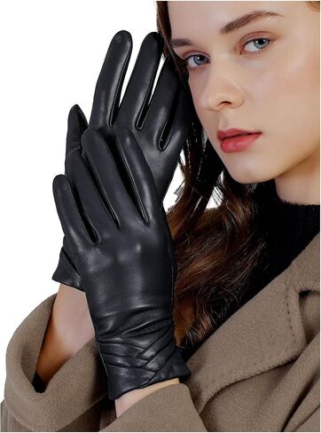 GSG Womens Leather Gloves Driving Touchscreen Warm Nappa Texting Winter Wool Knitted Liner in Saudi Arabia