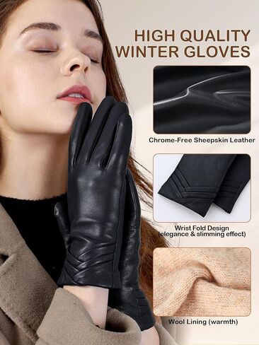 GSG Womens Leather Gloves Driving Touchscreen Warm Nappa Texting Winter Wool Knitted Liner in Saudi Arabia