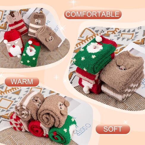 Fuzzy Socks for Women 5 Pairs Winter Warm Fluffy Slipper Socks Soft Cute Cat Animal Socks, C-Grey & Pink & White & Yellow & Black in Saudi Arabia