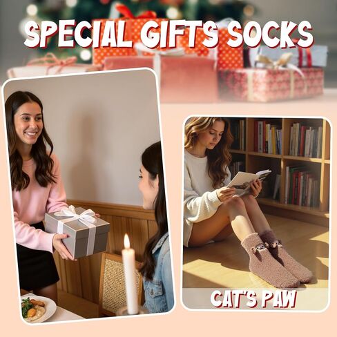 Fuzzy Socks for Women 5 Pairs Winter Warm Fluffy Slipper Socks Soft Cute Cat Animal Socks, C-Grey & Pink & White & Yellow & Black in Saudi Arabia