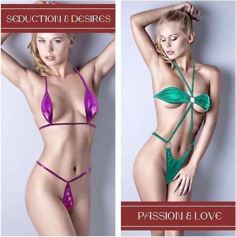 Zhanmai 4 Pcs Womens G String Thong Bikini Bikini Women's Exotic Lingerie Sets Swimwear Beachwear Swimsuit for Summer (Blue, Rose, Green, Purple) in Saudi Arabia