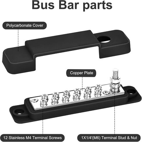 Power Distribution Block Bus Bar, 4 x 5/16" (M8) 12V 250A Terminal Studs Busbar for Battery, Solar, RV, Boat, Automotive - Positive & Negative (Pair, Red & Black) in Saudi Arabia