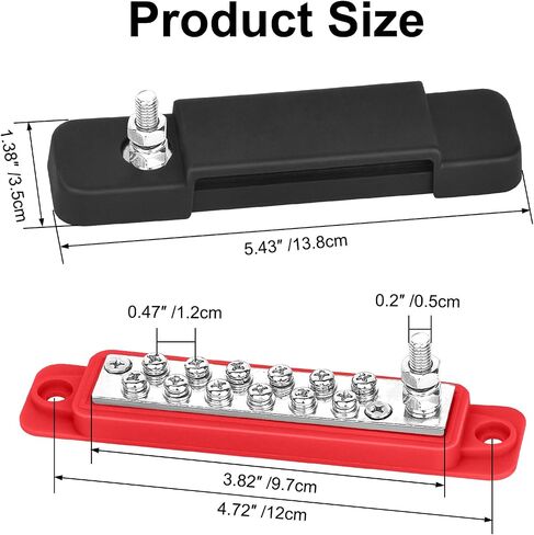Power Distribution Block Bus Bar, 4 x 5/16" (M8) 12V 250A Terminal Studs Busbar for Battery, Solar, RV, Boat, Automotive - Positive & Negative (Pair, Red & Black) in Saudi Arabia